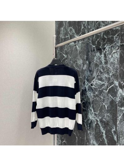 Dior V-Neck Embroidered Cardigan in Navy and White