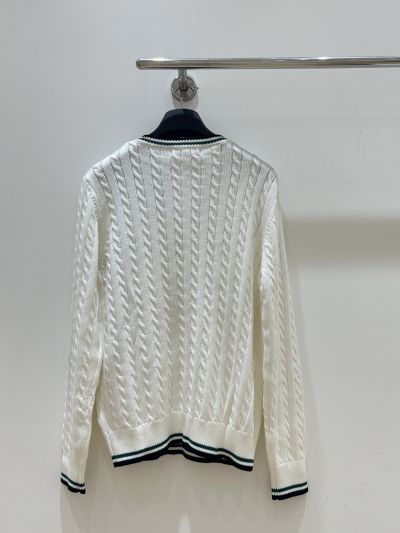 Dior V-Neck Embroidered Sweater in White and Navy