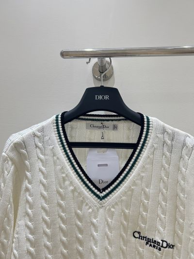 Dior V-Neck Embroidered Sweater in White and Navy