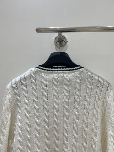 Dior V-Neck Embroidered Sweater in White and Navy