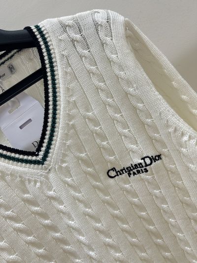 Dior V-Neck Embroidered Sweater in White and Navy