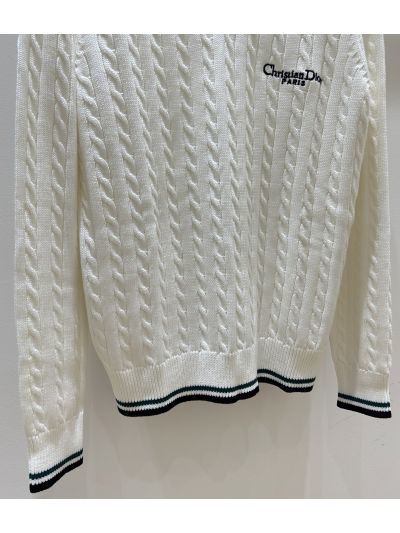Dior V-Neck Embroidered Sweater in White and Navy