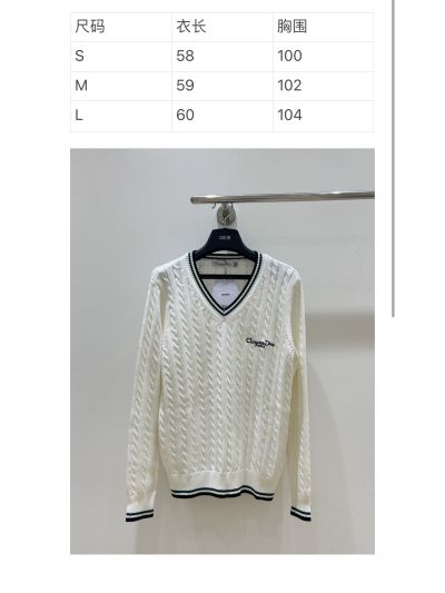 Dior V-Neck Embroidered Sweater in White and Navy