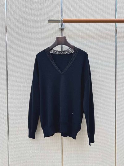 Dior V-Neck Lace Top in Navy