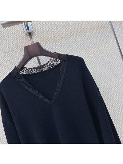 Dior V-Neck Lace Top in Navy