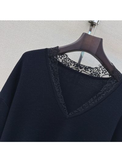 Dior V-Neck Lace Top in Navy