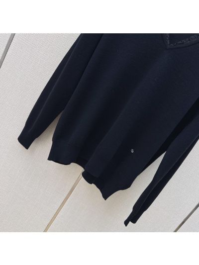 Dior V-Neck Lace Top in Navy
