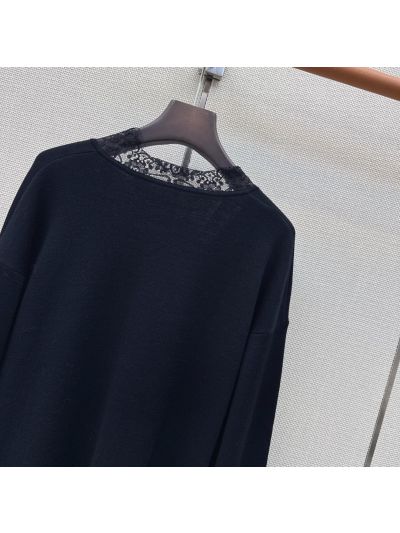 Dior V-Neck Lace Top in Navy
