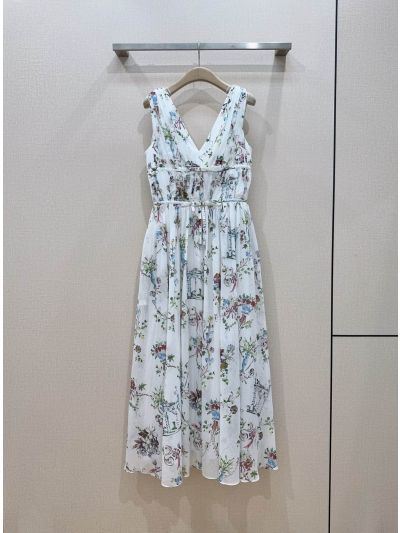 Dior V-Neck Sleeveless Dress in Multicolor