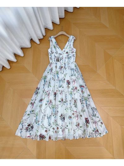 Dior V-Neck Sleeveless Dress in Multicolor