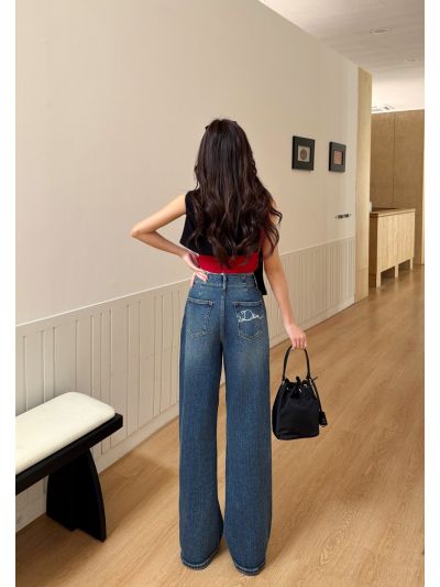 Dior Wide-Leg Button-Front Jeans in Blue