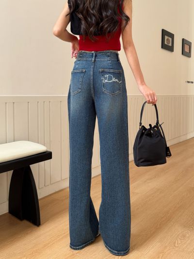 Dior Wide-Leg Button-Front Jeans in Blue
