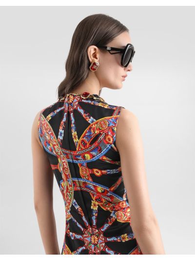 Dolce & Gabbana Crew Neck Silk Dress in Multicolor