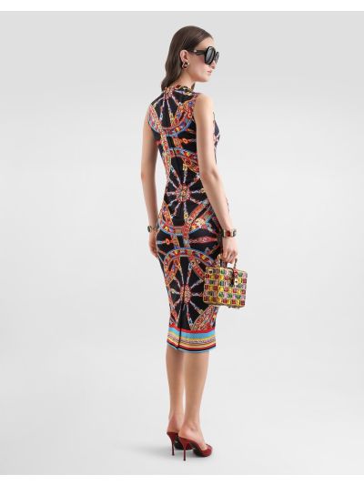 Dolce & Gabbana Crew Neck Silk Dress in Multicolor