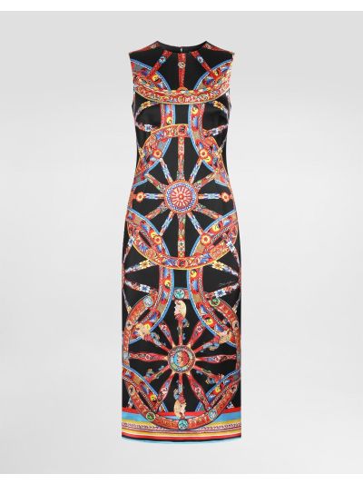 Dolce & Gabbana Crew Neck Silk Dress in Multicolor