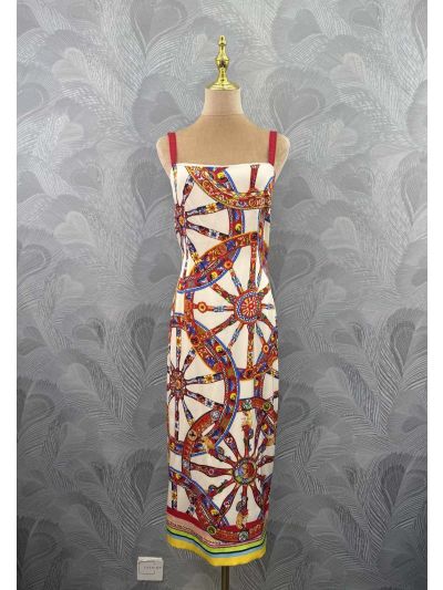 Dolce & Gabbana Silk Contrast-Trim Dress in Multicolor