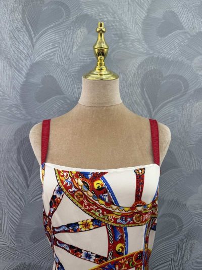 Dolce & Gabbana Silk Contrast-Trim Dress in Multicolor