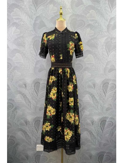 Dolce & Gabbana Stand Collar Short Sleeve Dress in Multicolor