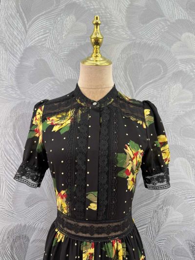 Dolce & Gabbana Stand Collar Short Sleeve Dress in Multicolor