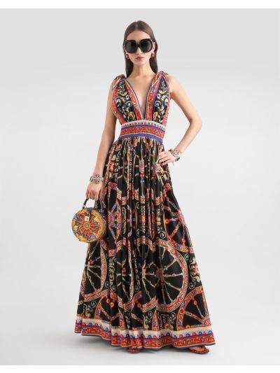 Dolce & Gabbana V-Neck Maxi Dress in Multicolor