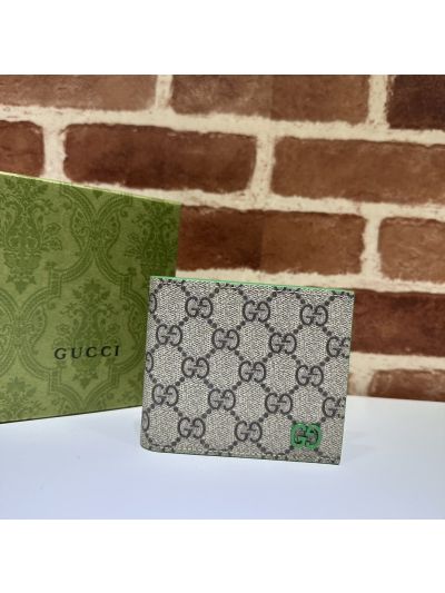 Gucci Double G GG Canvas Wallet in Beige/Green
