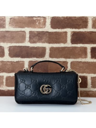 Gucci Double G GG Embossed Shoulder Bag in Black