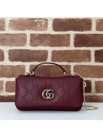 Gucci Double G GG Embossed Shoulder Bag in Burgundy
