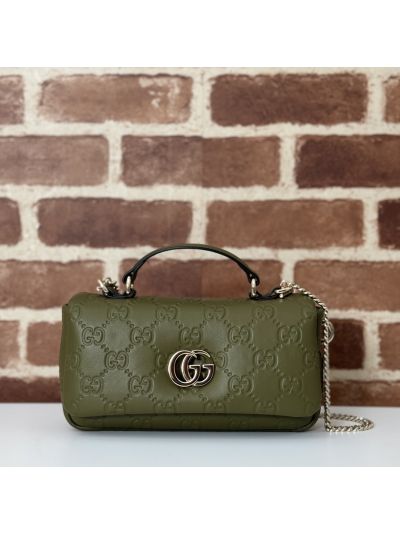 Gucci Double G GG Embossed Shoulder Bag in Green
