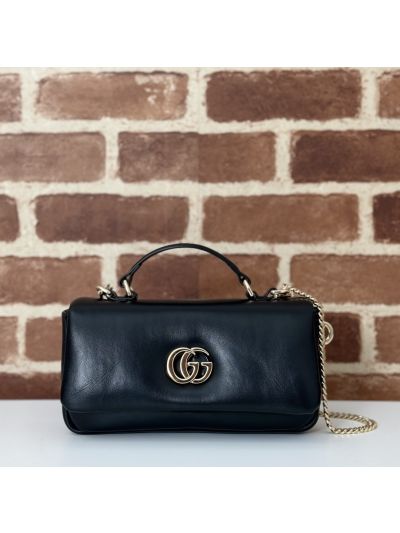 Gucci Double G Leather Shoulder Bag in Black