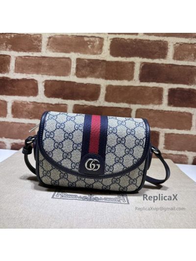 Gucci Dusty Beige/Blue GG Supreme Canvas Ophidia Mini Shoulder Bag 772239