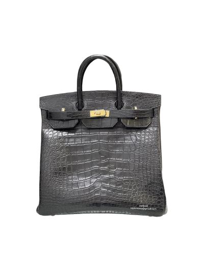 ermes VIP Essential Luxury Birkin 40 HAC Poussiere Porosus Crocodile Leather Travel Bag Black 40x39x23CM 523043