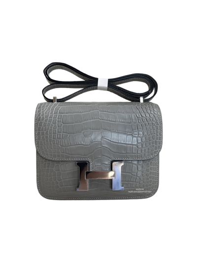 ermes VIP Mini Constance Crossbody Bag Gray Crocodile Leather 19CM 523045