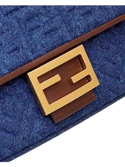 Fendi Baguette Chain Midi Denim Flap Shoulder Bag Blue 8533c Blue 853 2523681