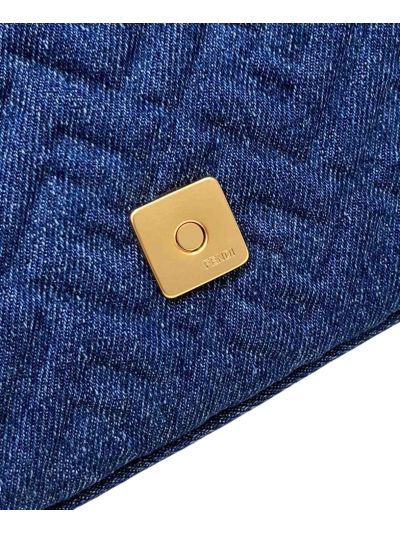 Fendi Baguette Chain Midi Denim Flap Shoulder Bag Blue 8533c Blue 853 2523681