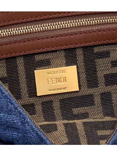 Fendi Baguette Chain Midi Denim Flap Shoulder Bag Blue 8533c Blue 853 2523681