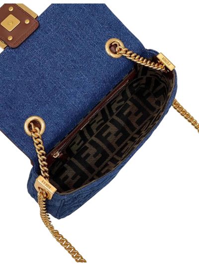 Fendi Baguette Chain Midi Denim Flap Shoulder Bag Blue 8533c Blue 853 2523681