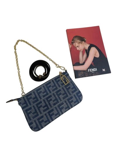 Fendi Baguette Light Blue FF Denim Fabric Chain Pouch Clutch Bag 8BS073 Blue 2523792