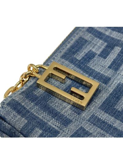 Fendi Baguette Light Blue FF Denim Fabric Chain Pouch Clutch Bag 8BS073 Blue 2523792