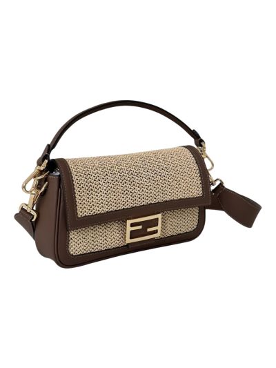 Fendi Baguette Medium Brown Leather and Macrame Shoulder Crossbody Bag 8666L Brown 2523754