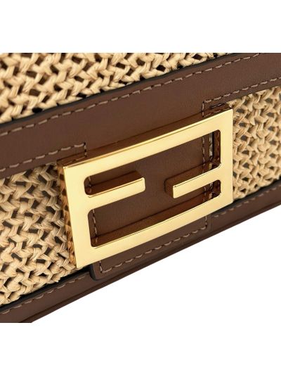 Fendi Baguette Medium Brown Leather and Macrame Shoulder Crossbody Bag 8666L Brown 2523754