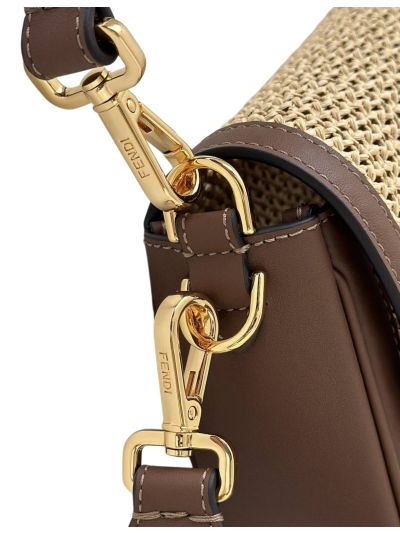 Fendi Baguette Medium Brown Leather and Macrame Shoulder Crossbody Bag 8666L Brown 2523754