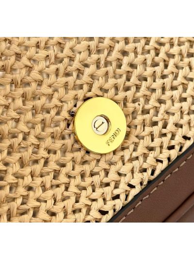 Fendi Baguette Medium Brown Leather and Macrame Shoulder Crossbody Bag 8666L Brown 2523754