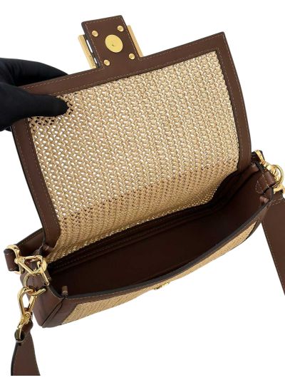 Fendi Baguette Medium Brown Leather and Macrame Shoulder Crossbody Bag 8666L Brown 2523754