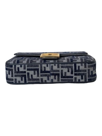 Fendi Baguette Medium Dark Blue FF Chenille Flap Shoulder Crossbody Bag 8579A Blue 2523724