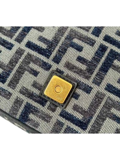 Fendi Baguette Medium Dark Blue FF Chenille Flap Shoulder Crossbody Bag 8579A Blue 2523724