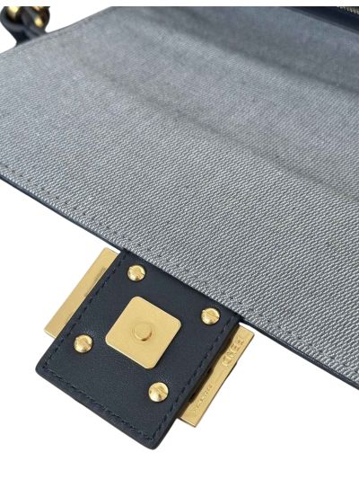 Fendi Baguette Medium Dark Blue FF Chenille Flap Shoulder Crossbody Bag 8579A Blue 2523724