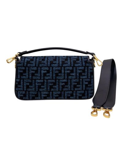 Fendi Baguette Medium Shoulder Crossbody Bag Dark Blue FF Chenille A8579 Blue 2523649