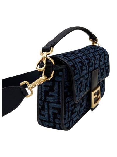 Fendi Baguette Medium Shoulder Crossbody Bag Dark Blue FF Chenille A8579 Blue 2523649