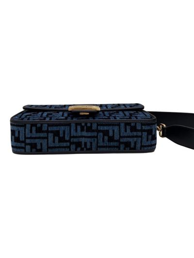 Fendi Baguette Medium Shoulder Crossbody Bag Dark Blue FF Chenille A8579 Blue 2523649