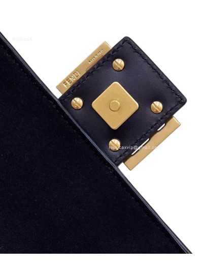 Fendi Baguette Medium Shoulder Crossbody Bag Dark Blue FF Chenille A8579 Blue 2523649